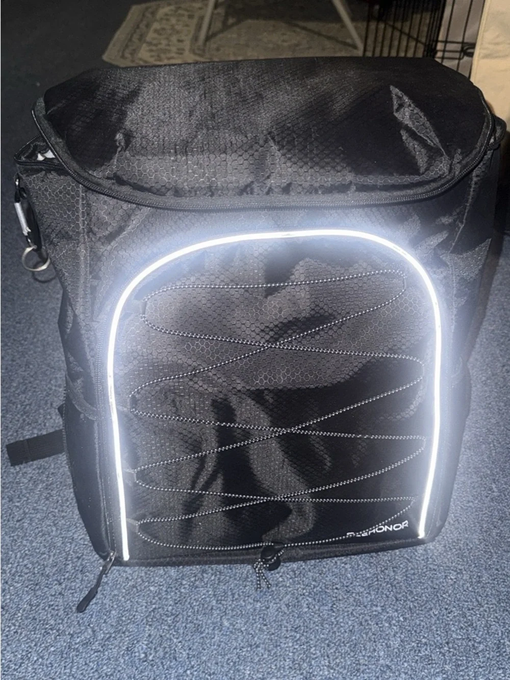 Reflective Black Backpack with Front Bungee